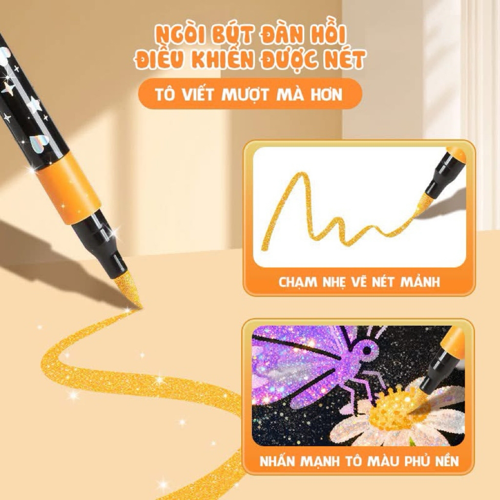 Hộp 48 bút màu nhũ lấp lánh cho bé - Bộ bút tô màu kim tuyến kèm hộp đựng, Bút vẽ lấp lánh nghệ thuật siêu xinh