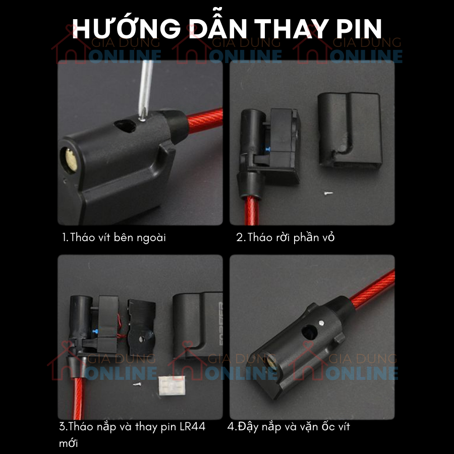 Khóa dây cáp thép phát âm thanh cảnh báo chống trộm, chống cắt độ nhạy cao chống nước cho xe đạp, xe máy, đồ đạc