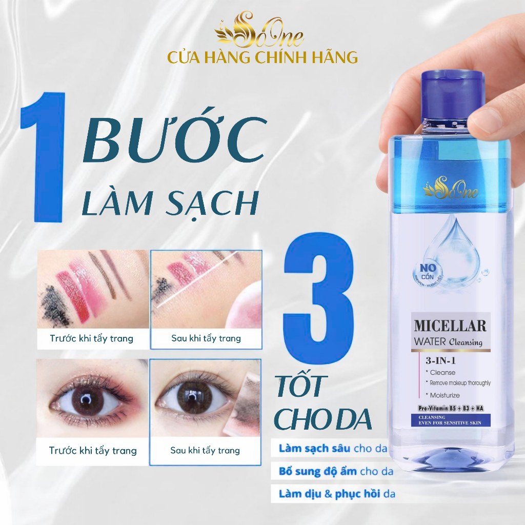 Nước Tẩy Trang SoOne Làm Sạch Sâu Cặn Trang Điểm,Không Cồn,Parapen,Hương Liệu Nắp Xanh Đậm 390ml