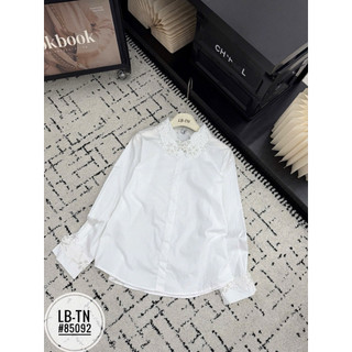 Áo sơ mi thô dài tay cổ đức đáp ren hoa ngọc sang chảnh #85092