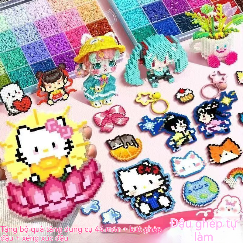 Bộ dụng cụ đầy đủ Hạt Perler 24 màu, 8400+ chiếc, Đồ chơi ủi nhiệt ghép hình pixel thủ công, Quà tặng thủ công cho trẻ