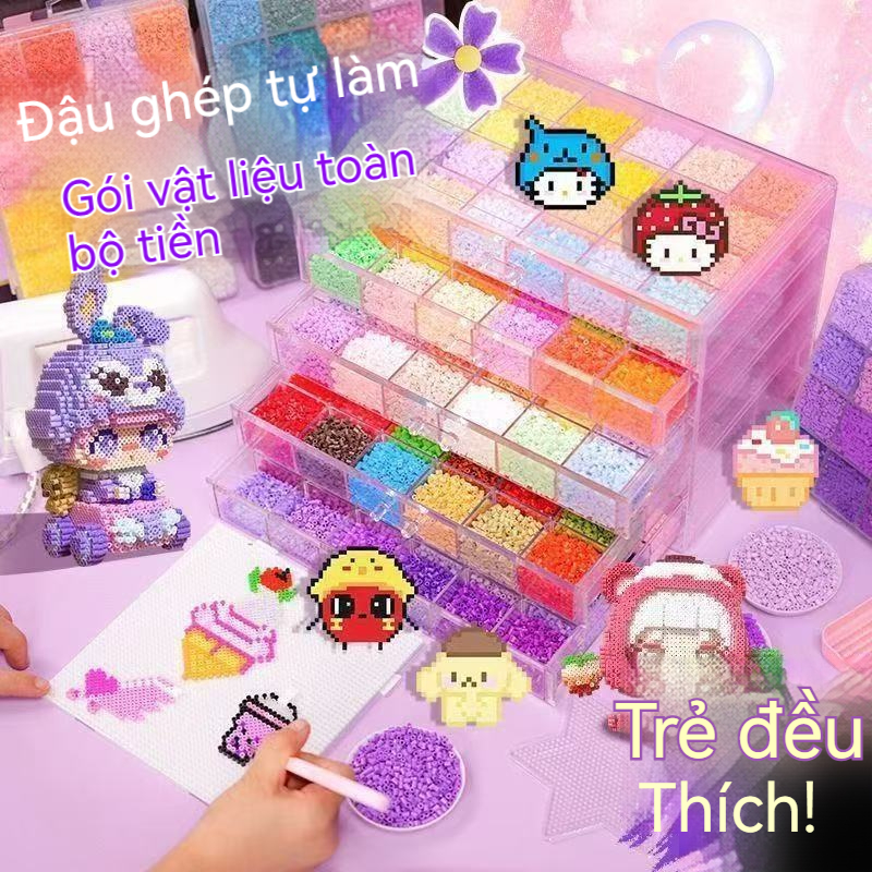 Bộ dụng cụ đầy đủ Hạt Perler 24 màu, 8400+ chiếc, Đồ chơi ủi nhiệt ghép hình pixel thủ công, Quà tặng thủ công cho trẻ