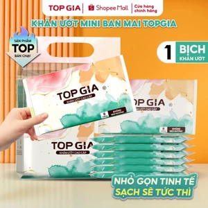 Khăn ướt mini TOPGIA túi 10 gói 8 tờ mềm mại, không mùi không parabens dành cho em bé
