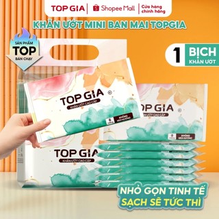 [HÀNG CAO CẤP] Khăn ướt mini TOPGIA túi 10 gói 8 tờ mềm mại, không mùi không parabens dành cho em bé