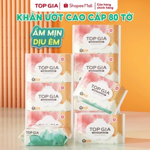 Khăn ướt cao cấp Topgia 80 tờ mềm mại, không mùi không parabens dành cho em bé