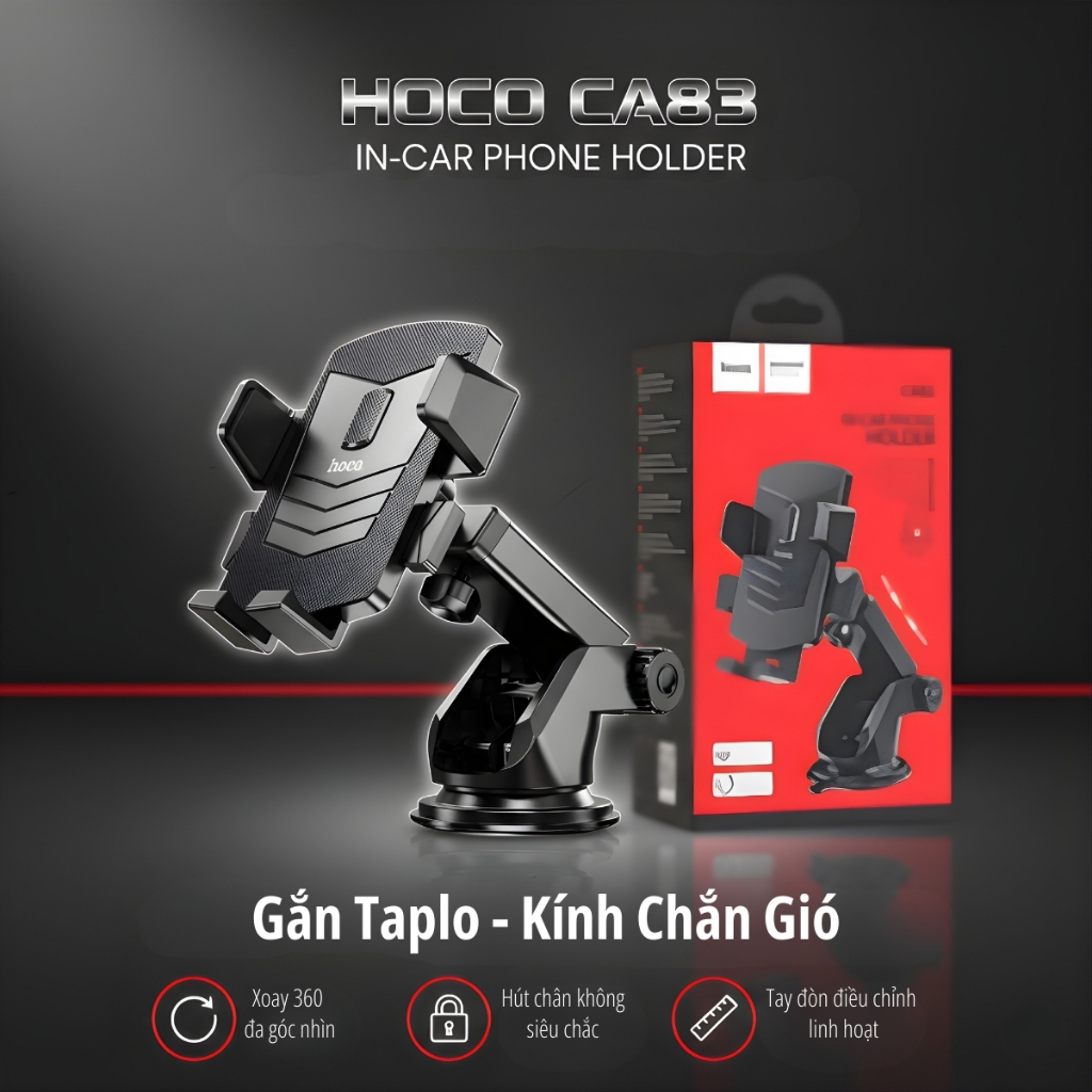 Giá Đỡ Điện Thoại Ô Tô HOCO CA83 Hút Chân Không Siêu Chắc – Kẹp Tự Động Xoay 360° Gắn Taplo Kính Chắn Gió