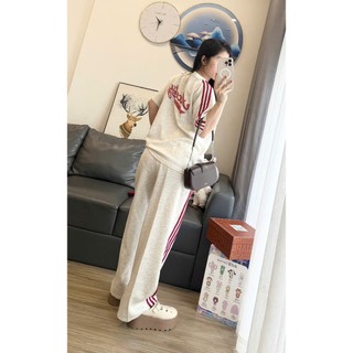 Set bộ hè phối sọc đỏ Loại 1 gồm áo thun cộc tay và quần suông rộng siêu xinh, Set đồ nữ trẻ trung cá tính