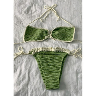 Set bikini len quần hoạ tiết bèo đi biển dành cho nữ