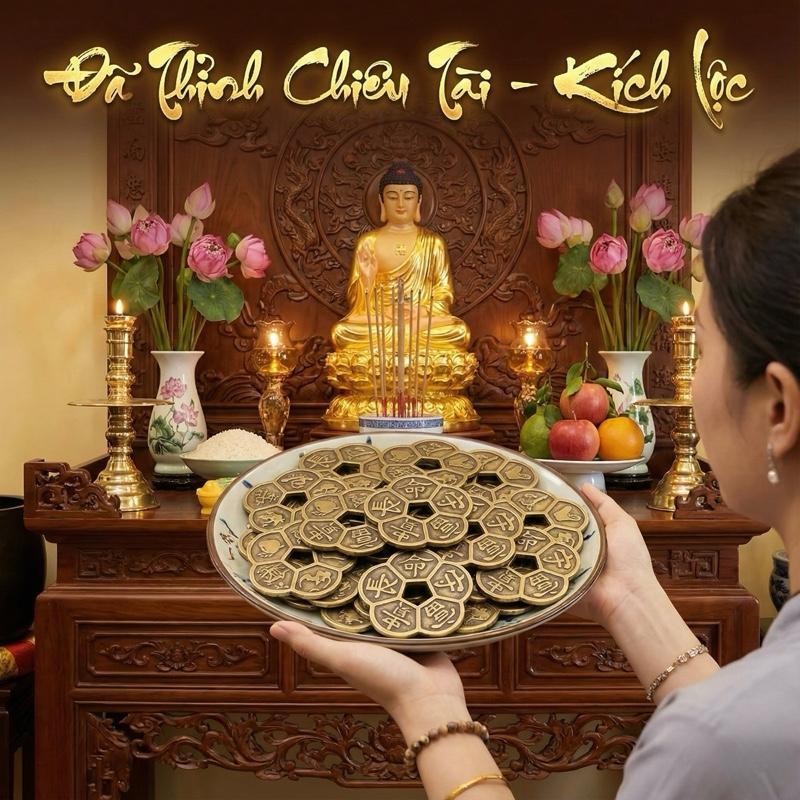 Xu hoa mai phong thủy, đồng xu chiêu tài (ĐÃ THỈNH) đặt trong ví, két sắt, bàn làm việc cầu tài vận, sự hanh thông