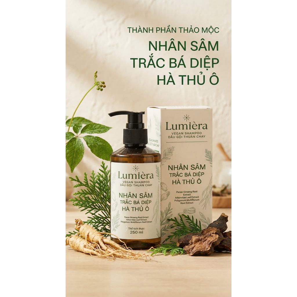[ Lumièra ] Dầu Gội Thuần Chay Trắc Bách Diệp Không Silicone, Sạch Da Đầu, Giảm Rụng Tóc, 250ml
