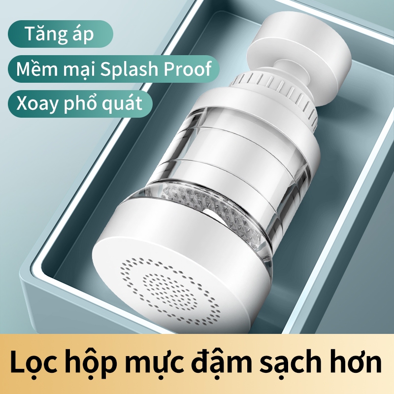 đầu vòi lọc nước tăng áp Xoay 360°- Tại Vòi Bếp Universal Lọc Nano Clo Rỉ Sét Vi Khuẩn Lắp Đơn Giản