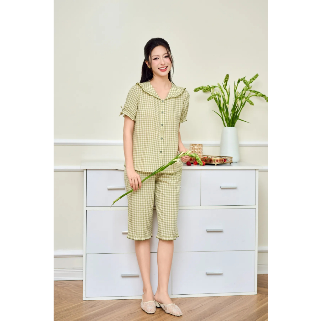 ST9349 Bộ pijama nữ kate áo cộc quần ngố