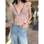Áo lưới hoa nhí tay cánh tiên màu hồng cổ V viền bèo mát mẻ ASN059 - Tiktik