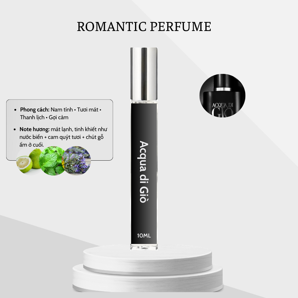 Nước hoa nam Romantic Acqua Gio Black EDP 10ml - Thơm lâu, hấp dẫn, tươi mát, nam tính