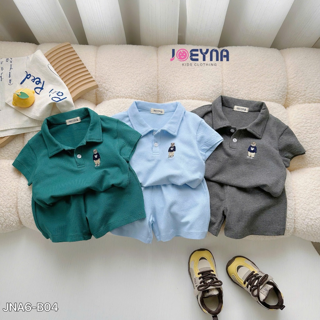 Bộ polo cộc Joeyna B04 thêu gấu cho bé 8-23kg