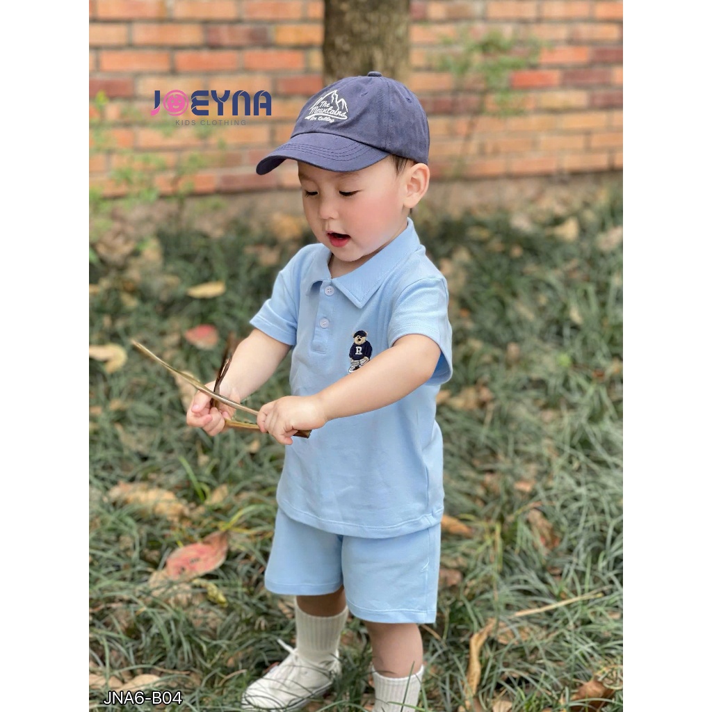 Bộ polo cộc Joeyna B04 thêu gấu cho bé 8-23kg