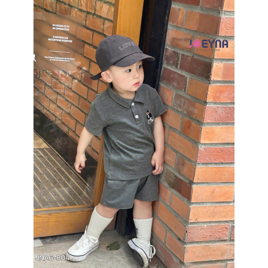 Bộ polo cộc Joeyna B04 thêu gấu cho bé 8-23kg