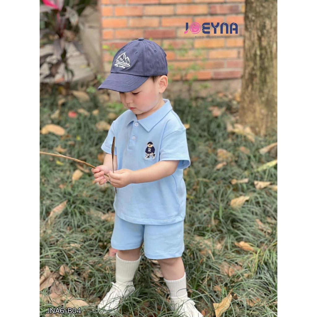 Bộ polo cộc Joeyna B04 thêu gấu cho bé 8-23kg