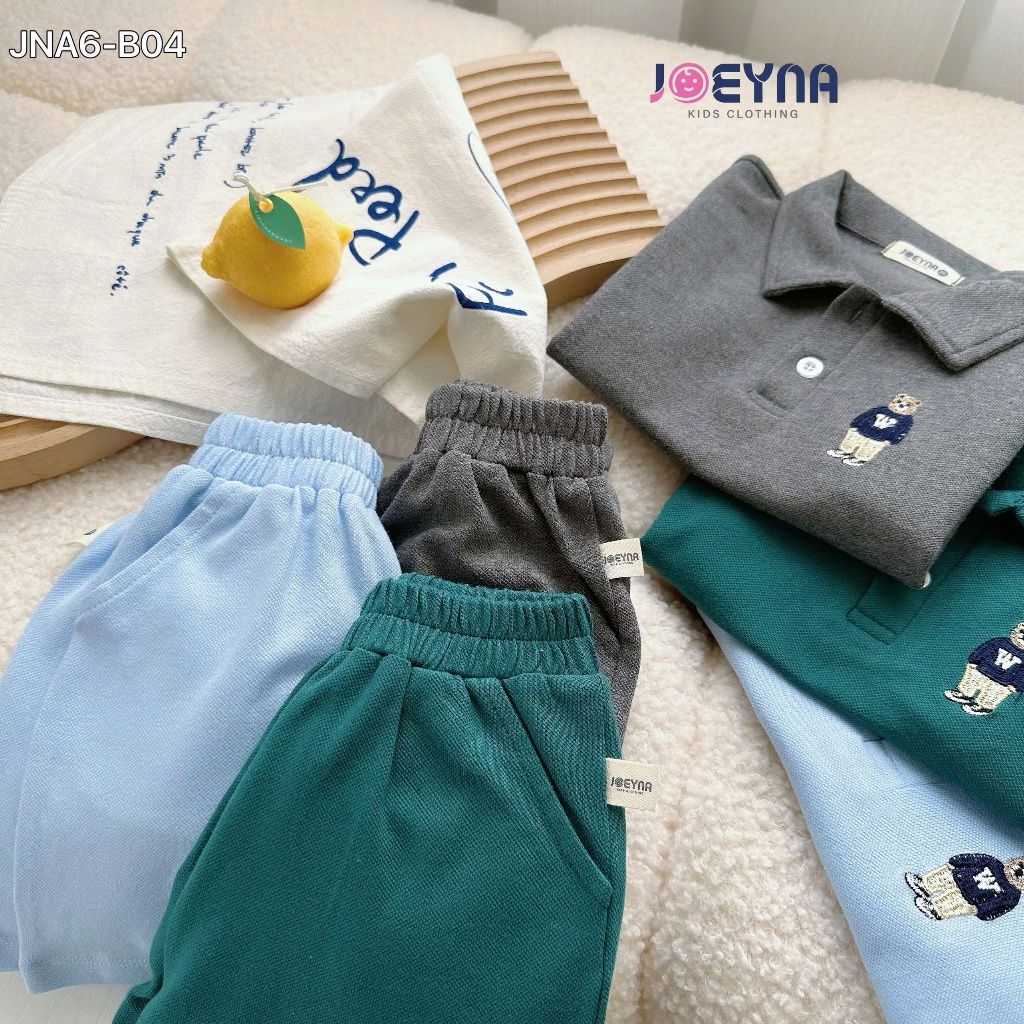 Bộ polo cộc Joeyna B04 thêu gấu cho bé 8-23kg
