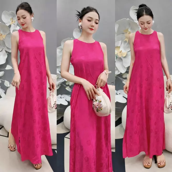 Váy lụa nữ suông trơn, váy ba lỗ chữ a dáng dài, váy sát nách dáng suông đi biển, mặc hè thoải mái chất lụa VD03- ROWMAN