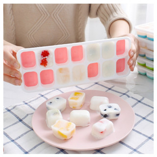 Khay Làm Đá Ô Vuông 14 Viên, Khay Đá Silicone 14 Ô Làm Thạch Làm Đá Tiện Lợi Có Nắp Chống Mùi