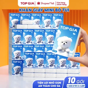COMBO khăn giấy bỏ túi mini TopGia cao cấp 10 gói 4 lớp dập vân mềm mịn thấm hút tốt an toàn cho da