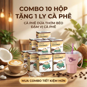 Cà Phê Dừa - Ít Đường Dành Cho Người Ăn Kiêng & Giảm Cân. Không chứa chất bảo quản, Hộp 10 gói