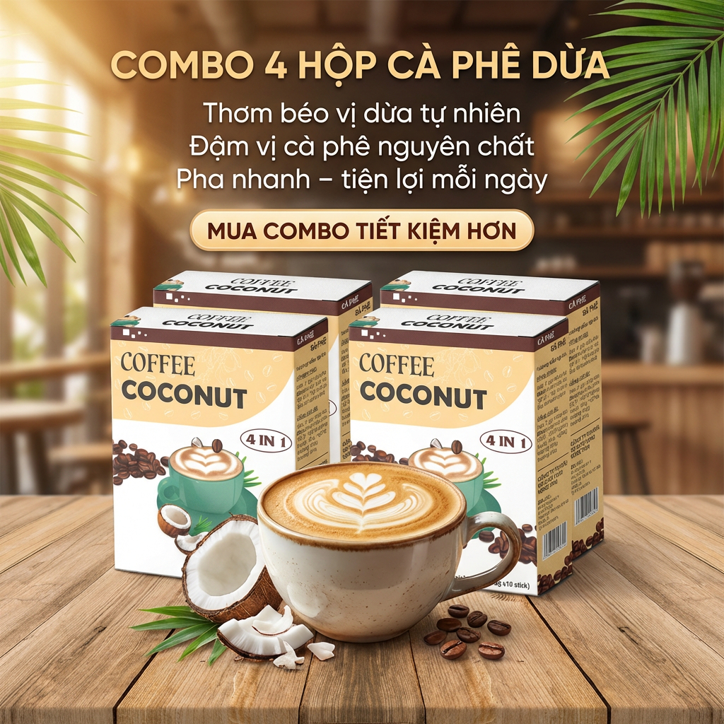 Cà Phê Dừa Greenfarm Coconut Coffee – Cà Phê Hòa Tan Béo Thơm Tự Nhiên, Ít Ngọt, Uống Là Ghiền