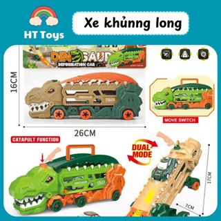 Đồ Chơi Xe Khủng Long Ô Tô Đường Ray Xe Hơi, Đồ Chơi Biến Hình Xe Khủng Long Đầy Màu Sắc HT Toys
