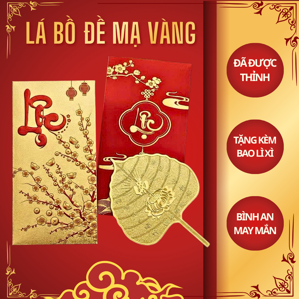 Lá Bồ Đề mạ vàng, lá Bồ Đề Phật ( ĐÃ THỈNH ) may mắn bình an, tài lộc mang theo bên người.