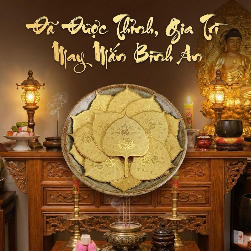 Lá Bồ Đề mạ vàng, lá Bồ Đề Phật ( ĐÃ THỈNH ) may mắn bình an, tài lộc mang theo bên người.