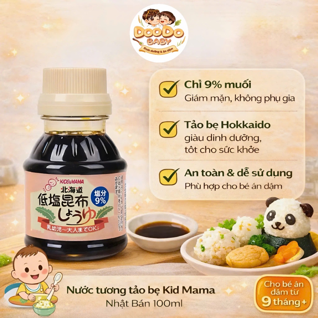Nước Tương Tảo Bẹ Giảm Muối Ăn Dặm Kids & Mama Cho Bé (100ml)