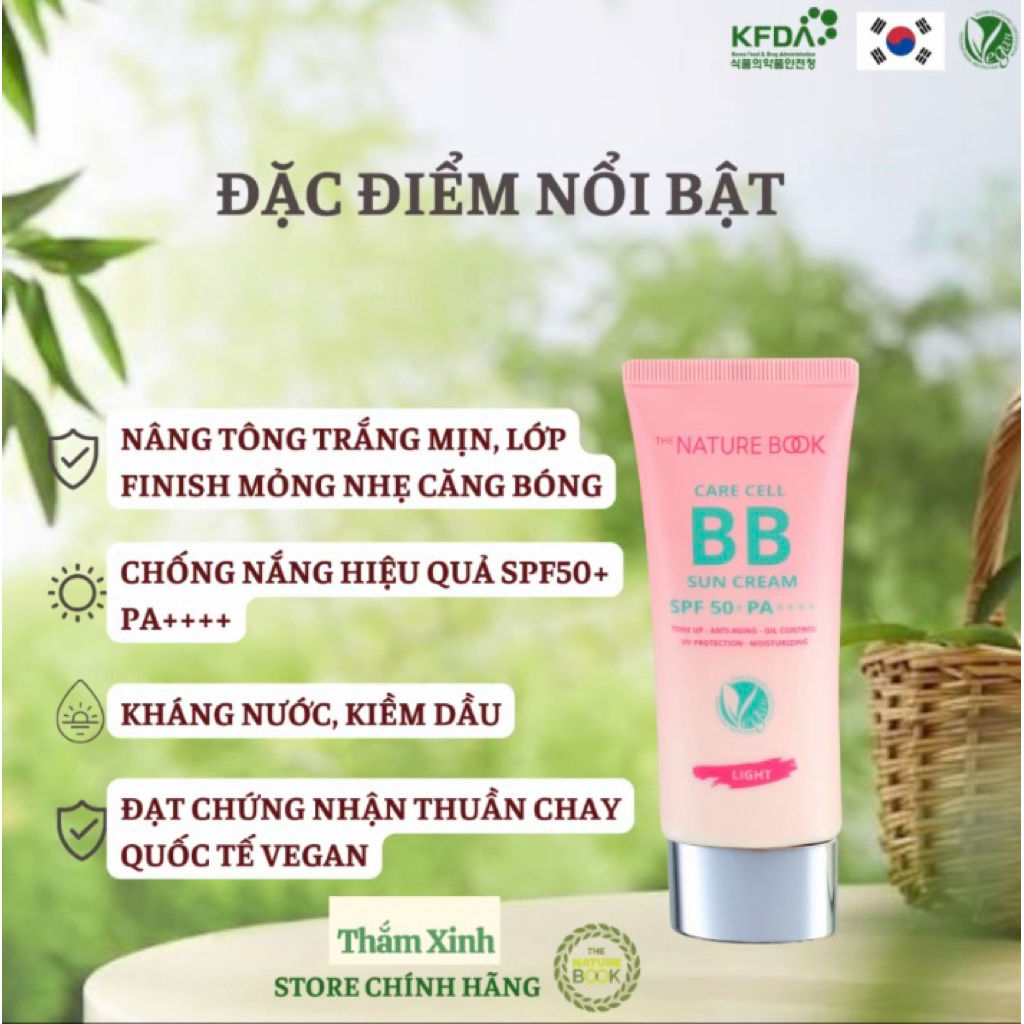 Kem Nền BB Chống Nắng Thuần Chay 2 chỉ số chống nắng SPF50, PA++++ Nature Book Chính Hãng 50ml