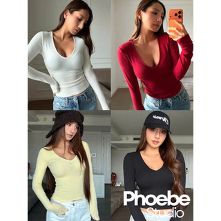 Áo Nữ Ôm Body Cổ Tim Viền Nhỏ Tay Dài - Phoebe Studio [AO00328]