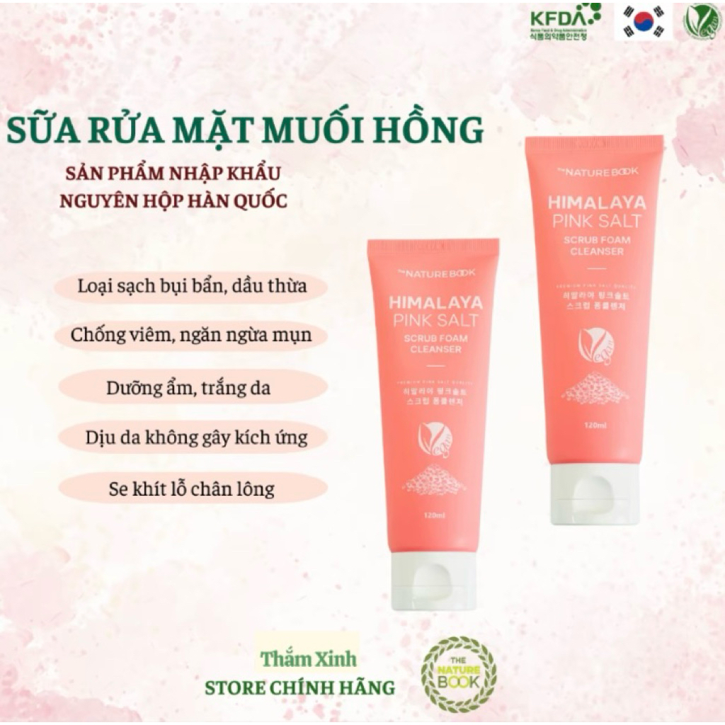 Sữa Rửa Mặt Muối Hồng Himalaya Nature Book Ngăn Ngừa Mụn, Làm Sáng Da Dưỡng Ẩm Da 120g Skincare Nữ