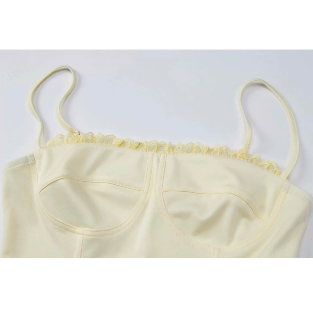 Áo hai dây sát nách dáng corset màu trơn vàng đen đỏ viền ren sexy ASN058 - Tiktik