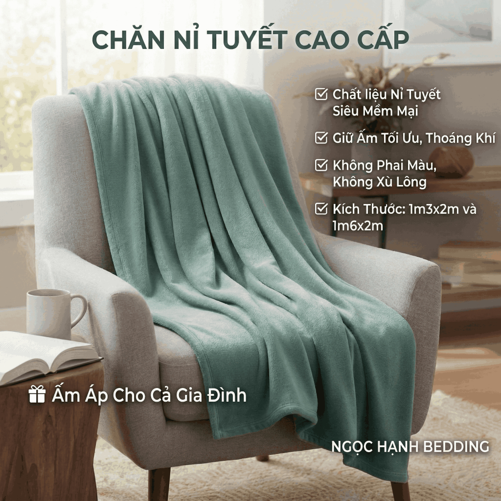 Chăn  Tuyết Nhung Dùng 4 Mùa Mềm Mịn Thoáng Khí Kích Thước 1m6 x 2m - Ngọc Hạnh Bedding