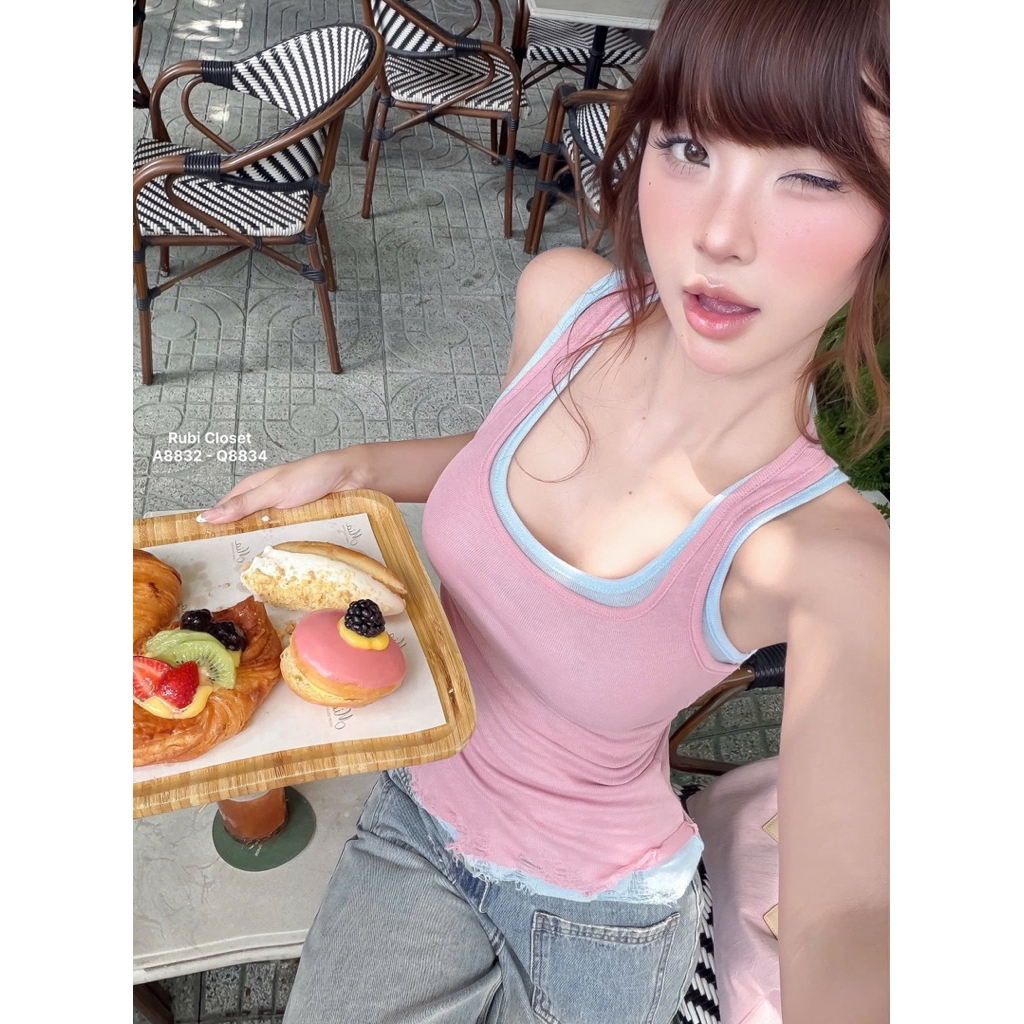 Áo ba lỗ rách phối màu