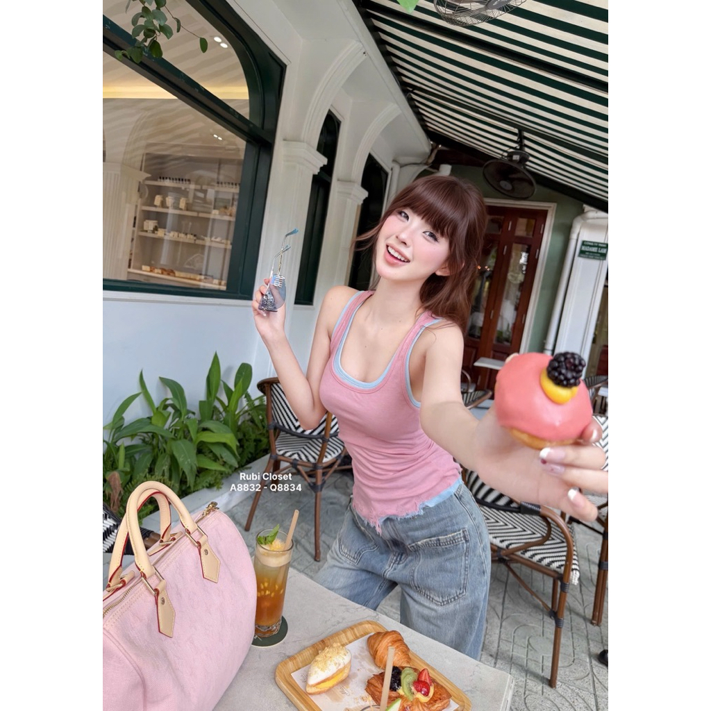 Áo ba lỗ rách phối màu