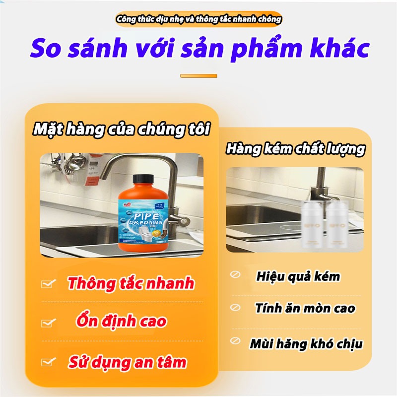 Dung dịch thông tắc siêu tốc-Phù hợp ống bếp, bồn rửa, bồn cầu – An toàn mọi ống