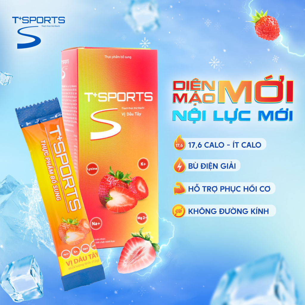Hộp 05 Gói Bột điện giải T+Sports pha nước uống, bổ sung nước, khoáng chất, điện giải thể thao