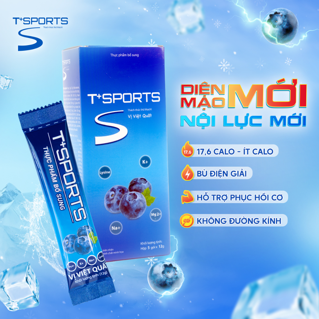 Hộp 05 Gói Bột điện giải T+Sports pha nước uống, bổ sung nước, khoáng chất, điện giải thể thao