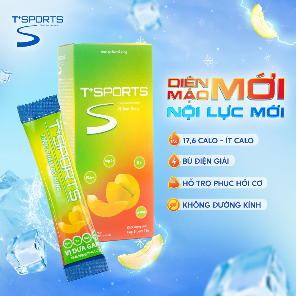 Hộp 05 Gói Bột điện giải T+Sports pha nước uống, bổ sung nước, khoáng chất, điện giải thể thao