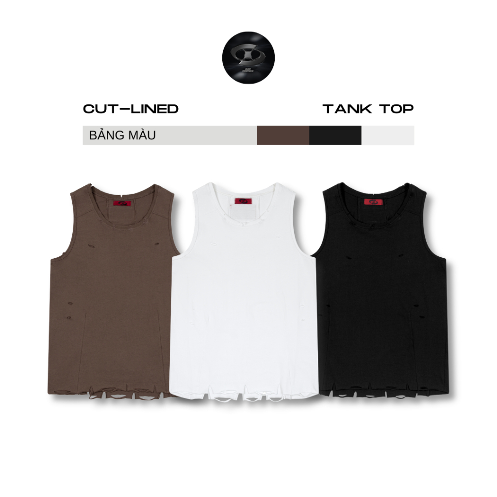 Bad Choices | Áo ba lỗ tank top mài rách vải 100% cotton 2 chiều phối logo đỏ