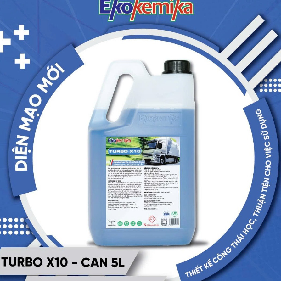 DUNG DỊCH RỬA XE TẢI, XE KHÁCH, XE CÔNG TRÌNH KHÔNG CHẠM ĐẬM ĐẶC EKOKEMIKA TURBO X10 -5L