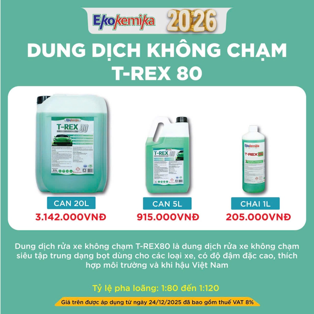 NƯỚC RỬA Ô TÔ VÀ XE MÁY KHÔNG CHẠM CAO CẤP SIÊU ĐẬM ĐẶC LOẠI ĐẶC BIỆT T-REX 80 EKOKEMIKA -5L
