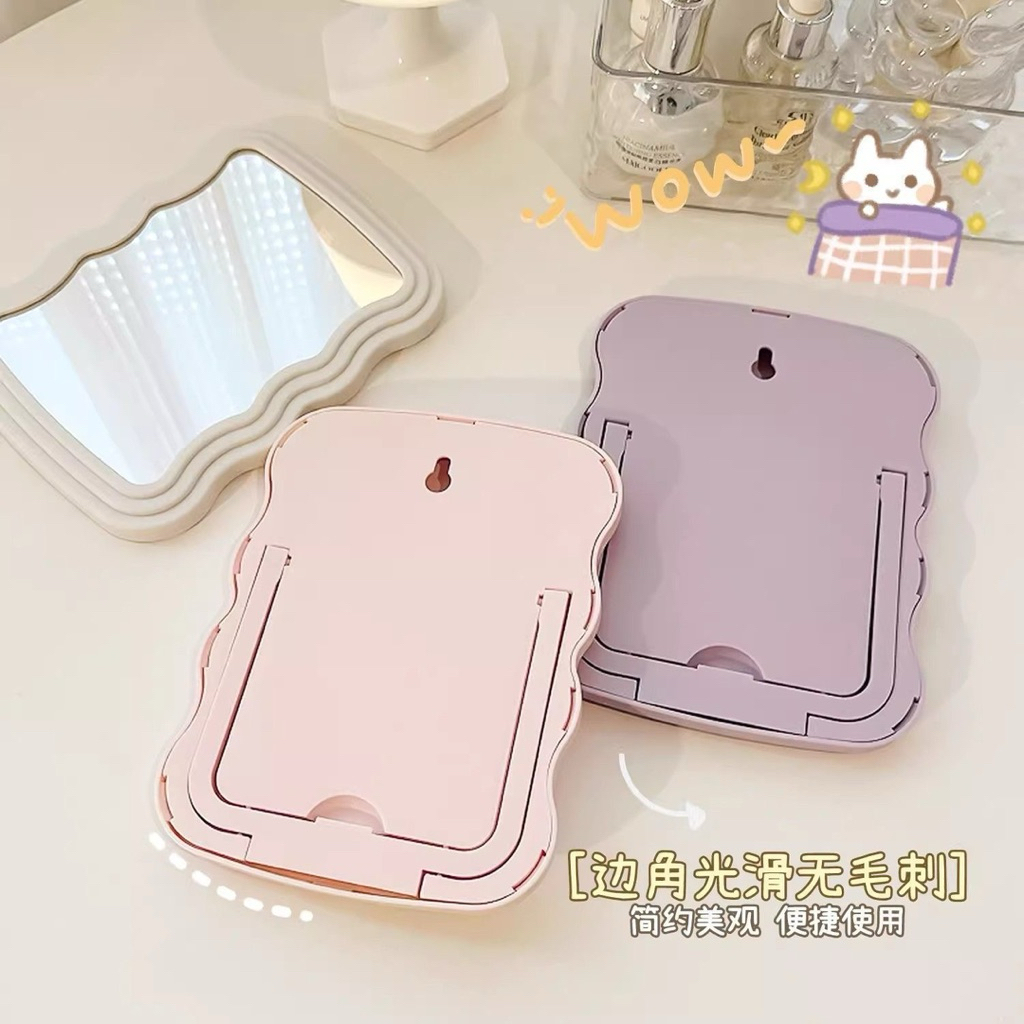 Gương Trang Điểm Để Bàn Dạng Sóng Hàn Quốc – Gương Cầm Tay Mini Viền Lượn Sóng Xinh Xắn, Gương Makeup Di Động Decor
