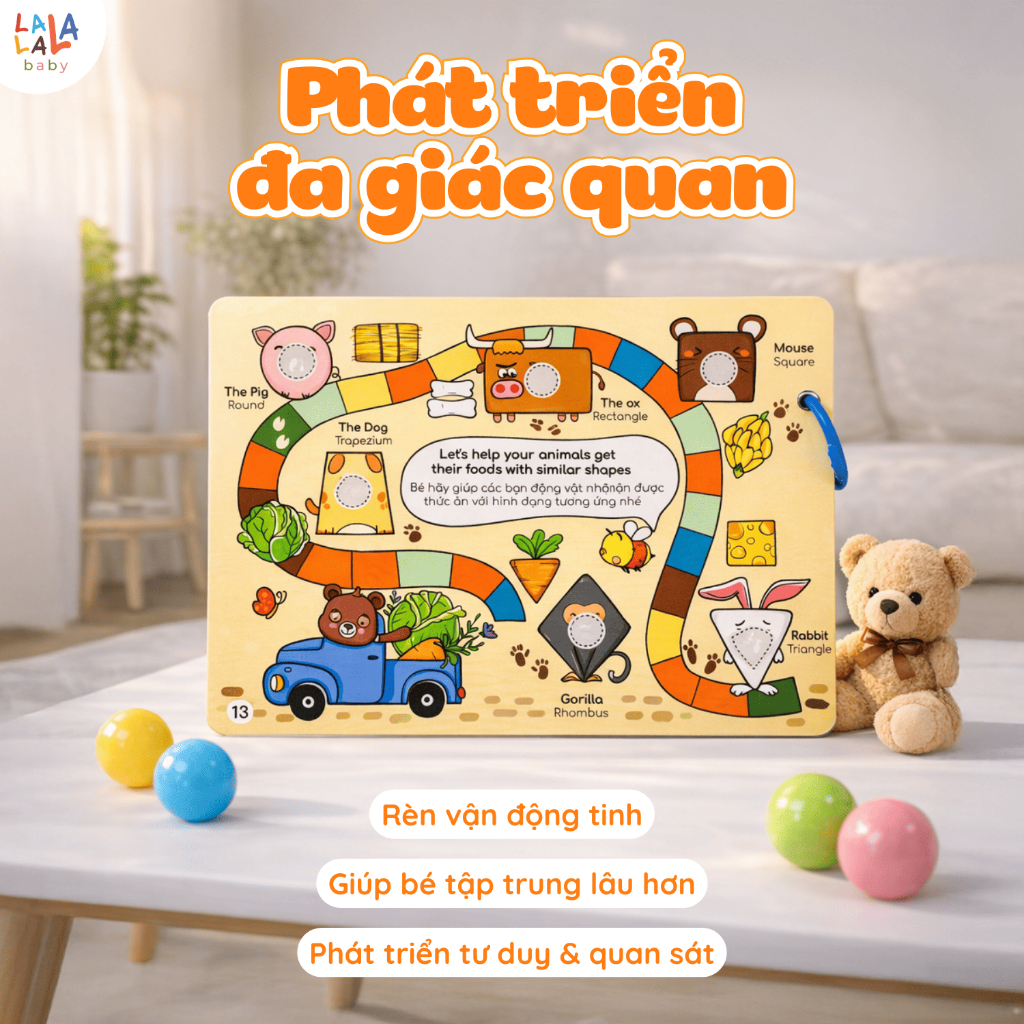 Sách bóc dán busy book Lalala baby đồ chơi giấy nhiều chủ đề song ngữ Anh Việt đồ chơi cho bé