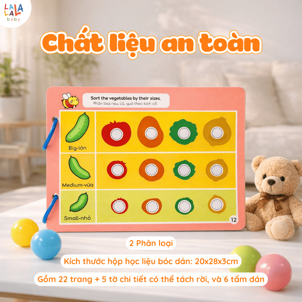 Sách bóc dán busy book Lalala baby đồ chơi giấy nhiều chủ đề song ngữ Anh Việt đồ chơi cho bé