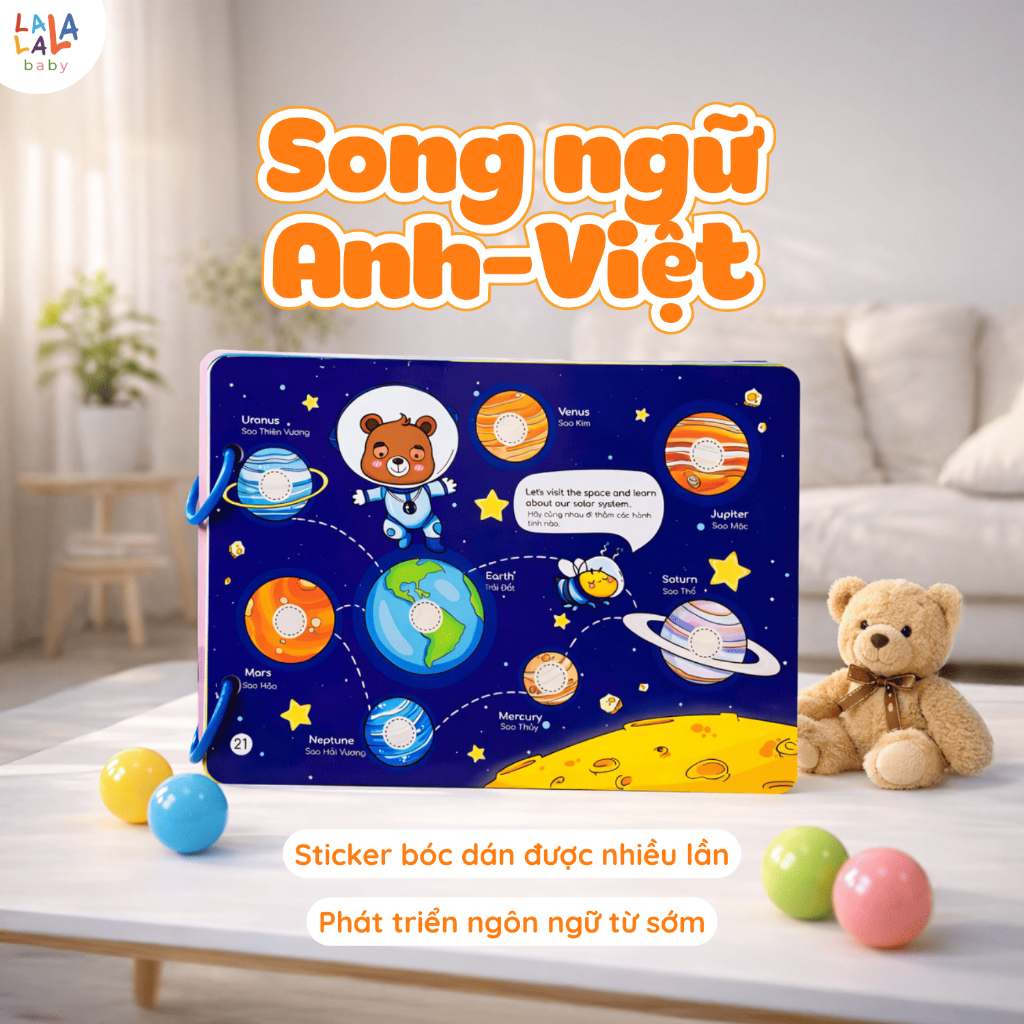 Sách bóc dán busy book Lalala baby đồ chơi giấy nhiều chủ đề song ngữ Anh Việt đồ chơi cho bé